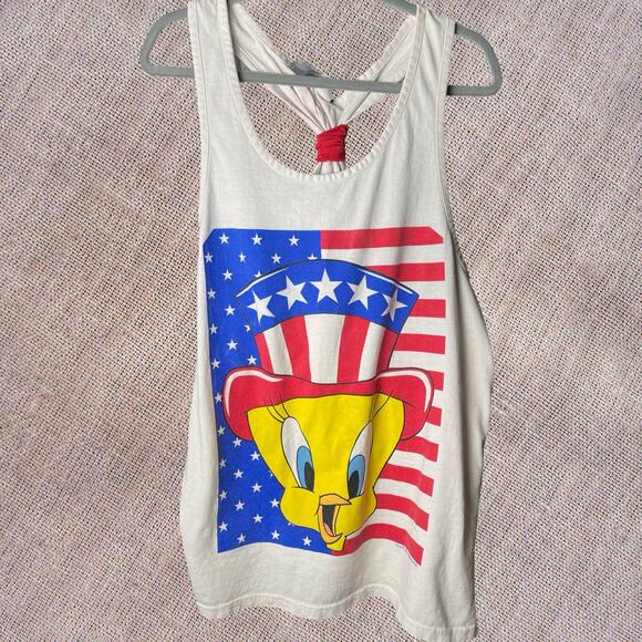 Vintage 90's Looney Tunes Tweety Bird Tank Top Size XL 4th Of July USA Red Band - Picture 1 of 6